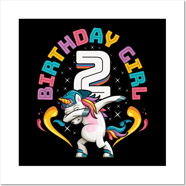 Dabbing Unicorn Birthday Girl 2 Year Old Wall Art by aneisha